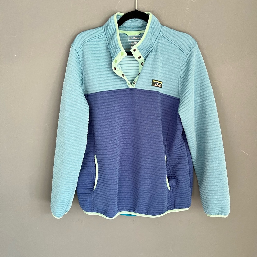 LL Bean Sweater Womens Size XL Blue Snap T Airlight Ribbed Knit Pullover Hiking